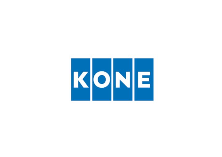 Kone Elevator LLC logo featuring white bold letters on a blue rectangular background.