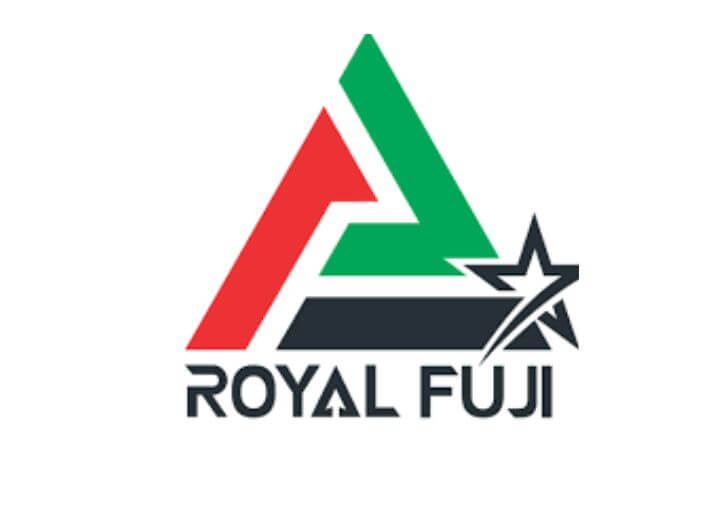 The logo of the Royal Fuji Company showcases in a triangular form, incorporating the colors red, green, and black, along with a star symbol. The logo's color scheme resembles that of the United Arab Emirates flag, creating a harmonious representation of the company's connection to the region.